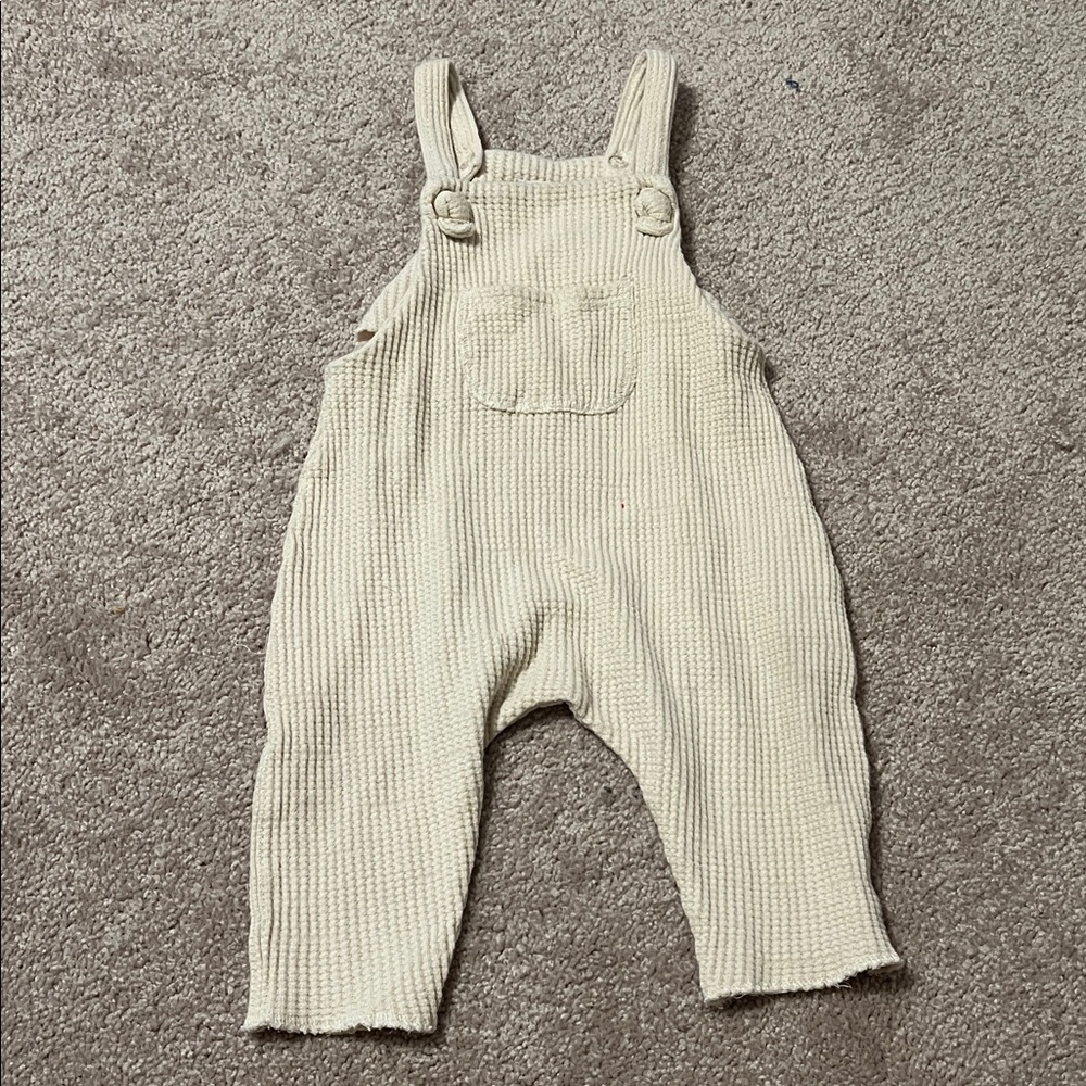 Zara Beige Knit Baby Overalls